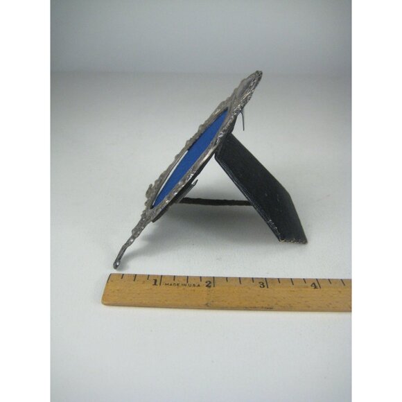 Antique Silver 800 Ornate Oval Picture Frame Blue Velvet Table Top Easel 1920s - Picture 8 of 14